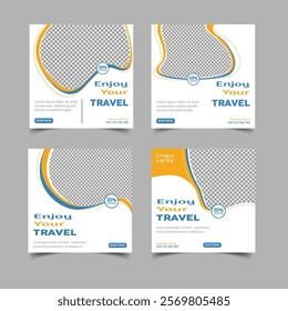 Set of travel sale social media post templates. Traveling agency business offer promotion marketing template