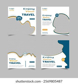 Set of travel sale social media post templates. Traveling agency business offer promotion marketing template