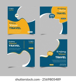 Set of travel sale social media post templates. Traveling agency business offer promotion marketing template