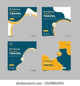 Set of travel sale social media post templates. Traveling agency business offer promotion marketing template