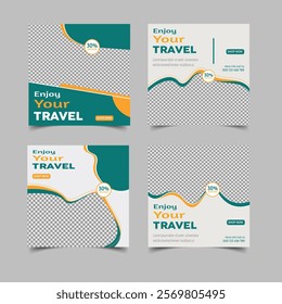 Set of travel sale social media post templates. Traveling agency business offer promotion marketing template