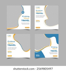 Set of travel sale social media post templates. Traveling agency business offer promotion marketing template