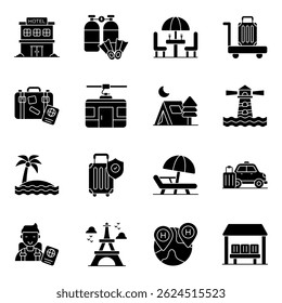 Conjunto de ícones sólidos de viagem