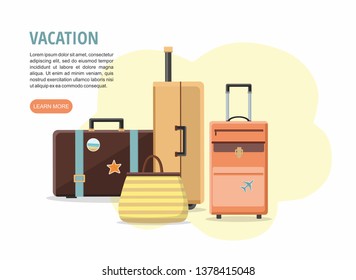 Set of Travel suitcases on white background. Vacation. Vector Illustration