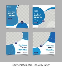 Set Travel tour social media post template concept design. online marketing promotion banner template