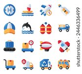 Set of Travel, Tour and Trip Flat IconsSet of Holidays and Trip Flat Icons
