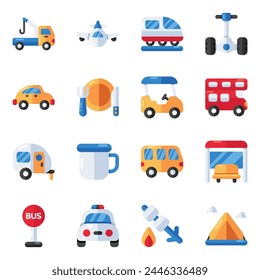 Set of Travel, Tour and Trip Flat IconsSet of Holidays and Trip Flat Icons