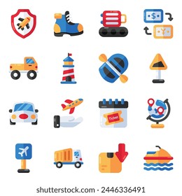 Set of Travel, Tour and Trip Flat IconsSet of Holidays and Trip Flat Icons