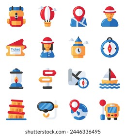 Set of Travel, Tour and Trip Flat IconsSet of Holidays and Trip Flat Icons