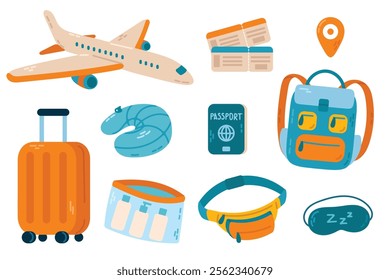 Set of travel and tourism icons. Vector illustration in flat style.