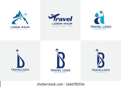 set of travel vector logo, a letter travel logo, b letter, d letter travel logo, creative travel logo set