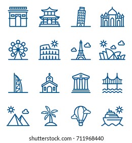 Set Of Travel And World Landmarks Icons. Vector Illustration