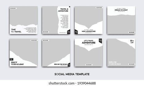 set of traveling and adventure themed square banner templates that you can edit. Perfect for business branding, social media posts, web ads, social media ads, and personal social media branding.
