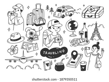 Set of traveling doodle line art