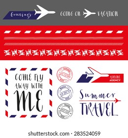 Set of traveling elements and text. Vector and illustration design.