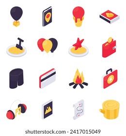 Set of Traveling and Hotel Isometric Icons

