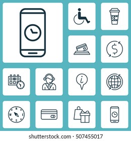 Set Of Traveling Icons On Accessibility, Operator And Money Trasnfer Topics. Editable Vector Illustration. Includes Appointment, Info, Operator And More Vector Icons.