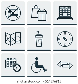 Set Of Traveling Icons On Accessibility, Appointment And Forbidden Mobile Topics. Editable Vector Illustration. Includes Airport, Paper, Crossroad And More Vector Icons.