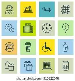 Set Of Traveling Icons On Airport Construction, Forbidden Mobile And Info Pointer Topics. Editable Vector Illustration. Includes Gift, Crossroad, Construction And More Vector Icons.