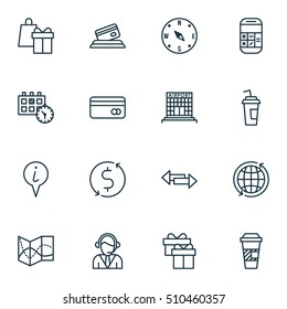 Set Of Traveling Icons On Calculation, World And Locate Topics. Editable Vector Illustration. Includes Crossroad, Calculator, Around And More Vector Icons.