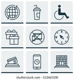 Set Of Traveling Icons On Call Duration, Drink Cup And Present Topics. Editable Vector Illustration. Includes Building, Paper, Globe And More Vector Icons.