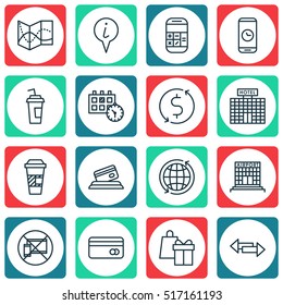 Set Of Traveling Icons On Call Duration, Takeaway Coffee And Credit Card Topics. Editable Vector Illustration. Includes Pointer, Arrows, Transfer And More Vector Icons.
