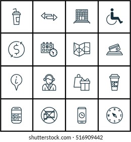 Set Of Traveling Icons On Crossroad, Takeaway Coffee And Forbidden Mobile Topics. Editable Vector Illustration. Includes Paralyzed, Operator, Calculator And More Vector Icons.
