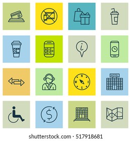 Set Of Traveling Icons On Forbidden Mobile, Credit Card And Hotel Construction Topics. Editable Vector Illustration. Includes Arrows, Time, Map And More Vector Icons.
