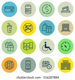 Set Of Traveling Icons On Money Trasnfer, Present And Locate Topics. Editable Vector Illustration. Includes Card, Dollar, Appointment And More Vector Icons.
