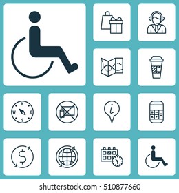 Set Of Traveling Icons On Operator, World And Calculation Topics. Editable Vector Illustration. Includes Center, Pointer, World And More Vector Icons.