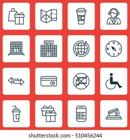 Set Of Traveling Icons On Present, Operator And Calculation Topics. Editable Vector Illustration. Includes Globe, Coffee, Accessibility And More Vector Icons.