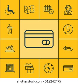 Set Of Traveling Icons On Present, Locate And Drink Cup Topics. Editable Vector Illustration. Includes Compass, Payment, Paralyzed And More Vector Icons.