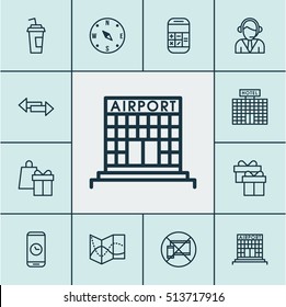 Set Of Traveling Icons On Present, Forbidden Mobile And Call Duration Topics. Editable Vector Illustration. Includes Office, Box, Calculator And More Vector Icons.