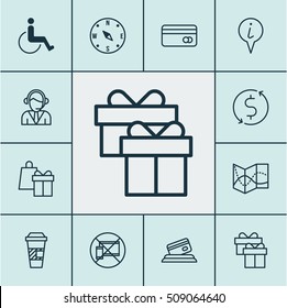 Set Of Traveling Icons On Road Map, Present And Operator Topics. Editable Vector Illustration. Includes Road, Box, Exchange And More Vector Icons.