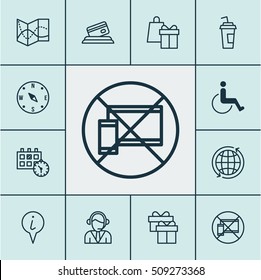 Set Of Traveling Icons On Road Map, Present And Shopping Topics. Editable Vector Illustration. Includes Pointer, Info, Shopping And More Vector Icons.