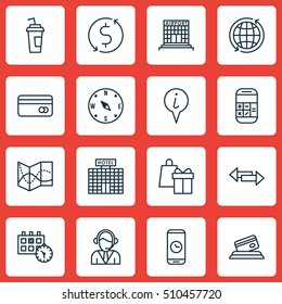 Set Of Traveling Icons On Road Map, World And Appointment Topics. Editable Vector Illustration. Includes Exchange, Phone, Gift And More Vector Icons.