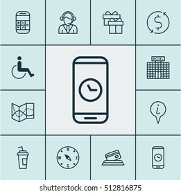 Set Of Traveling Icons On Road Map, Operator And Call Duration Topics. Editable Vector Illustration. Includes Paper, Info, Exchange And More Vector Icons.