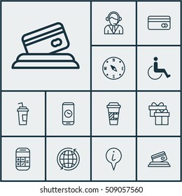 Set Of Traveling Icons On Takeaway Coffee, Plastic Card And Calculation Topics. Editable Vector Illustration. Includes Box, Around, Present And More Vector Icons.