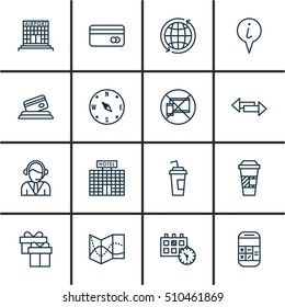 Set Of Traveling Icons On Takeaway Coffee, Info Pointer And Drink Cup Topics. Editable Vector Illustration. Includes Cup, Locate, Arrows And More Vector Icons.
