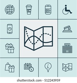 Set Of Traveling Icons On Takeaway Coffee, Appointment And Accessibility Topics. Editable Vector Illustration. Includes Appointment, Time, Card And More Vector Icons.