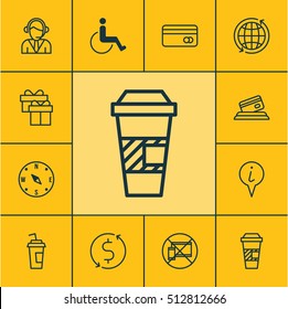 Set Of Traveling Icons On Takeaway Coffee, Accessibility And Credit Card Topics. Editable Vector Illustration. Includes Credit, Map, Exchange And More Vector Icons.