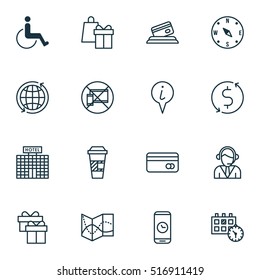 Set Of Traveling Icons On Takeaway Coffee, Forbidden Mobile And Appointment Topics. Editable Vector Illustration. Includes Calendar, Gift, Transfer And More Vector Icons.