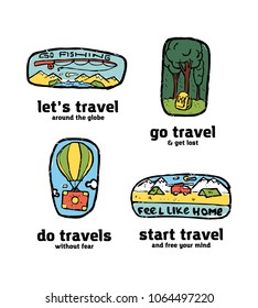 Set of traveling logotypes. Colored illustration icons.