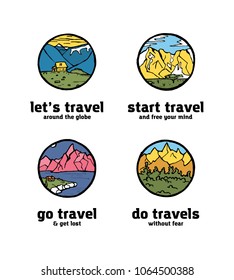 Set of traveling logotypes. Colored illustration icons.