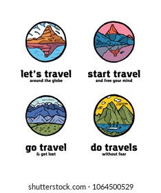 Set of traveling logotypes. Colored illustration icons.