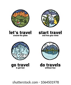 Set of traveling logotypes. Colored illustration icons.