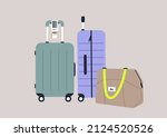 A set of traveling suitcases and bags, cabin luggage and check in baggage