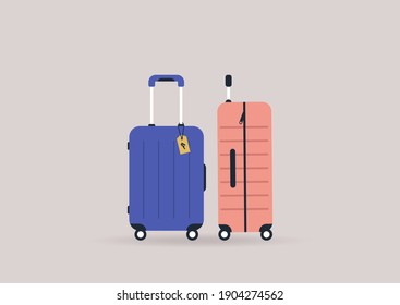 Un conjunto de maletas de viaje, equipaje de mano y equipaje de facturación