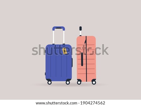 A set of traveling suitcases, cabin luggage and check in baggage