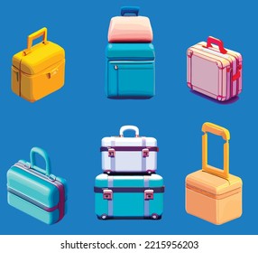 Set of travel's bag. journey baggage, suitcases, voyage case, trip handle, handbag